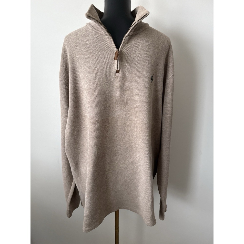 Polo by Ralph Lauren Mens XXL Tan Estate Rib 1/4 Zip Pullover Sweater 2XL